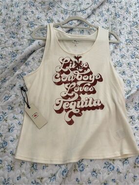 Idyllwind Cream Tank Top with Distressed Burgundy Graphic